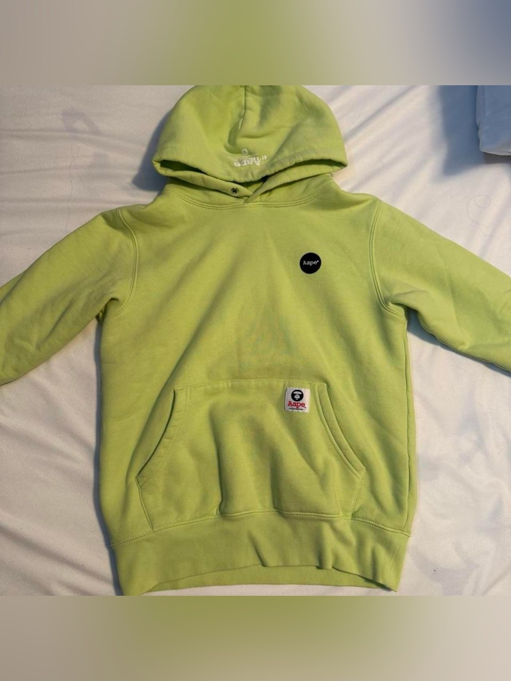 💚 AAPE by A Bathing Ape Lime Green Logo Pullover Hoodie – Size Small